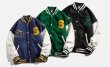 画像7: SALE セール 即納 cloth PU stitching embroidery Baseball Jacket uniform jacket blouson ユニセックス 男女兼用 bee刺繍 スタジアムジャンパー スタジャン MA-1 ボンバー ジャケット ブルゾン (7)