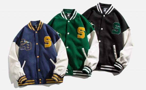 画像7: cloth PU stitching embroidery Baseball Jacket uniform jacket blouson ユニセックス 男女兼用 bee刺繍 スタジアムジャンパー スタジャン MA-1 ボンバー ジャケット ブルゾン (7)