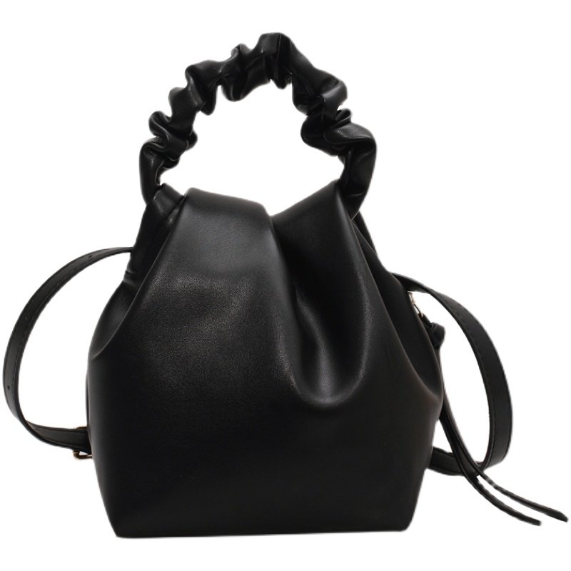 画像2: soft leather small bucket bag ソフトレザーバケットハンドルギャザートートショルダーバッグ (2)