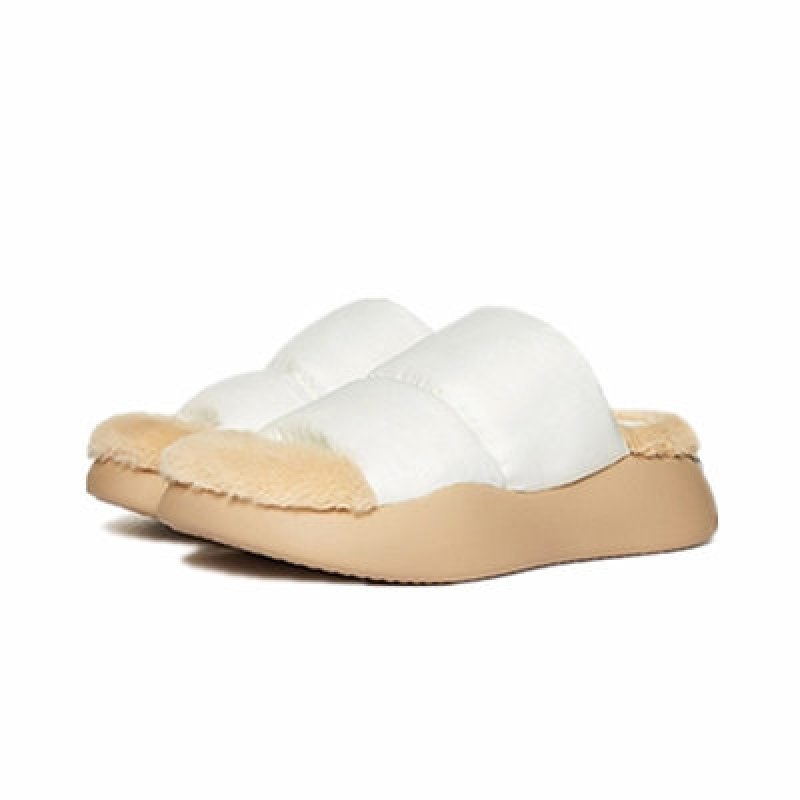 画像2: warm platform down & fur sandals slippers　プラットフォーム厚底ダウン＆ファーサンダル スリッパ (2)