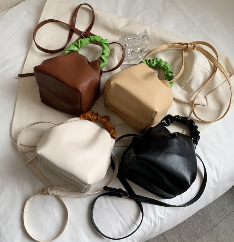 画像3: soft leather small bucket bag ソフトレザーバケットハンドルギャザートートショルダーバッグ (3)