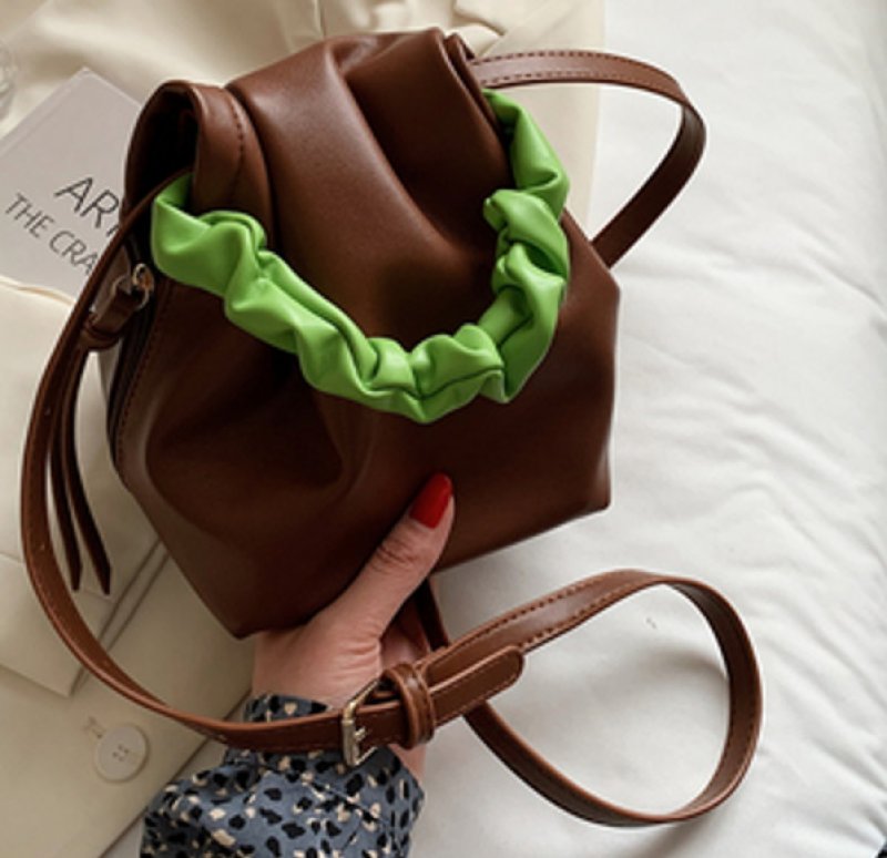 画像5: soft leather small bucket bag ソフトレザーバケットハンドルギャザートートショルダーバッグ (5)
