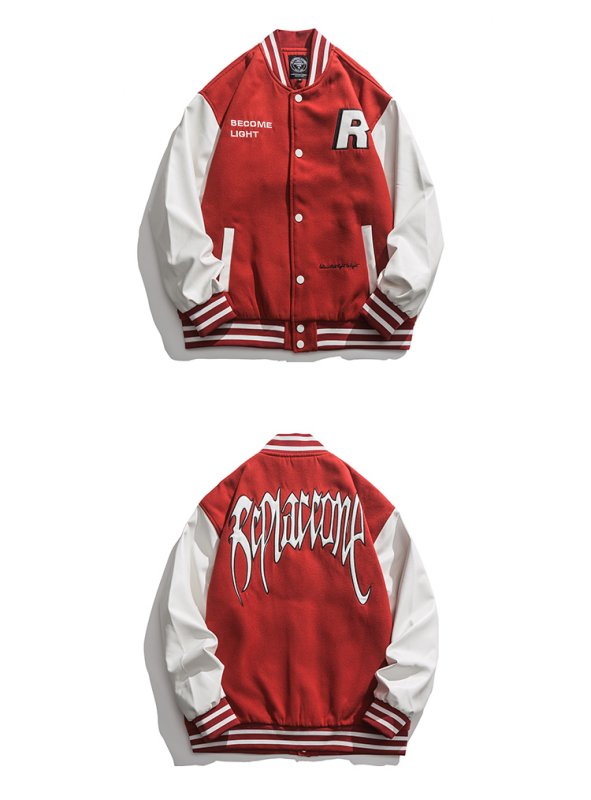 画像6: Unisex Hip hop Back alphabet letter logo emblem embroidery Jumper Baseball Jacket uniform jacket blouson ユニセックス 男女兼用ヒップホップハート&ベアエンブレム スタジアムジャンパー スタジャン MA-1 ボンバー ジャケット ブルゾン (6)