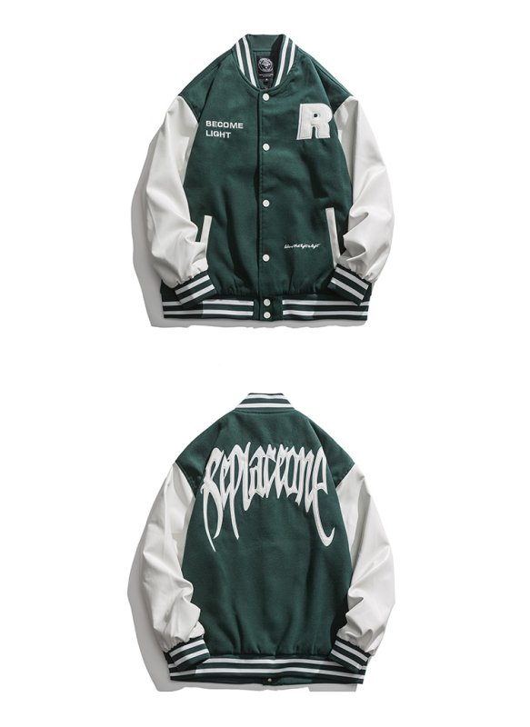 画像9: Unisex Hip hop Back alphabet letter logo emblem embroidery Jumper Baseball Jacket uniform jacket blouson ユニセックス 男女兼用ヒップホップハート&ベアエンブレム スタジアムジャンパー スタジャン MA-1 ボンバー ジャケット ブルゾン (9)