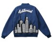 画像2: Unisex Hip hop Building mirror emblem embroidery Jumper Baseball Jacket uniform jacket blouson ユニセックス 男女兼用ヒップホップミラービルディングエンブレム スタジアムジャンパー スタジャン MA-1 ボンバー ジャケット ブルゾン (2)