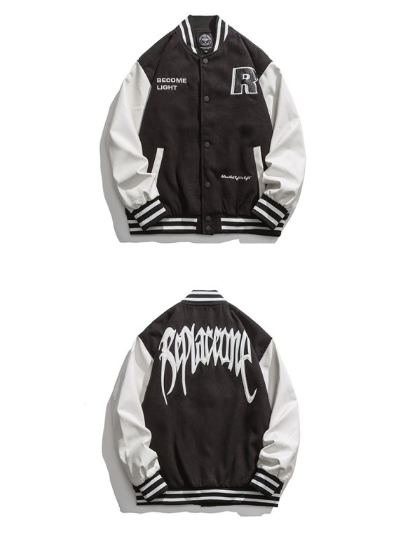 画像7: Unisex Hip hop Back alphabet letter logo emblem embroidery Jumper Baseball Jacket uniform jacket blouson ユニセックス 男女兼用ヒップホップハート&ベアエンブレム スタジアムジャンパー スタジャン MA-1 ボンバー ジャケット ブルゾン (7)