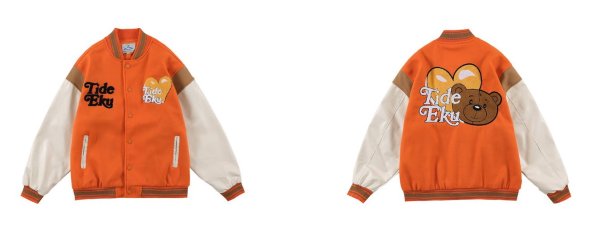画像6: Unisex Hip hop Heart & Bear emblem embroidery Jumper Baseball Jacket uniform jacket blouson ユニセックス 男女兼用ヒップホップハート＆ベアエンブレム スタジアムジャンパー スタジャン MA-1 ボンバー ジャケット ブルゾン (6)