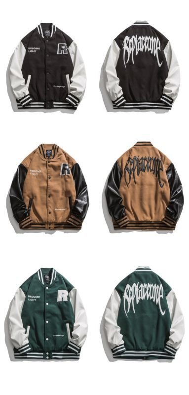画像10: Unisex Hip hop Back alphabet letter logo emblem embroidery Jumper Baseball Jacket uniform jacket blouson ユニセックス 男女兼用ヒップホップハート&ベアエンブレム スタジアムジャンパー スタジャン MA-1 ボンバー ジャケット ブルゾン (10)