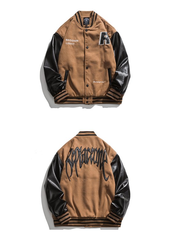 画像8: Unisex Hip hop Back alphabet letter logo emblem embroidery Jumper Baseball Jacket uniform jacket blouson ユニセックス 男女兼用ヒップホップハート&ベアエンブレム スタジアムジャンパー スタジャン MA-1 ボンバー ジャケット ブルゾン (8)