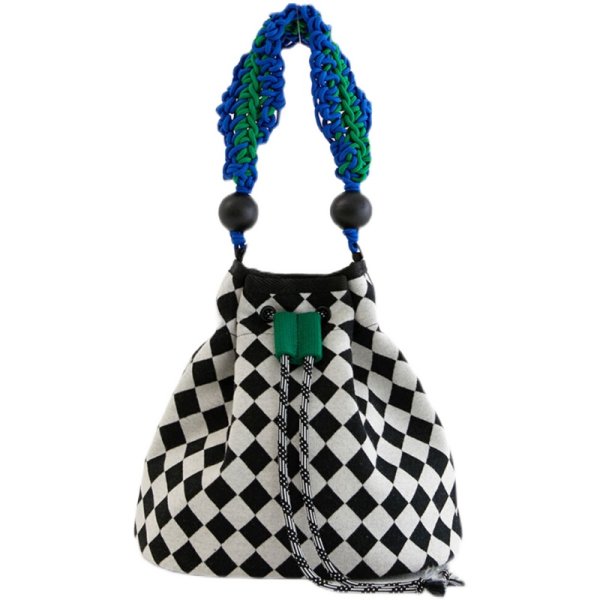 画像1: Checkered pattern & animal patternsingle shoulder bucket tote shoulder handbag　 ダミエ市松模様＆アニマルプリントトート ショルダーバッグ (1)