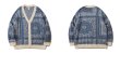 画像4: Unisex Paisley print V-neck cardigan sweater　男女兼用  ユニセックスペイズリー バンダナ柄 プリントVネックカーディガン セーター (4)