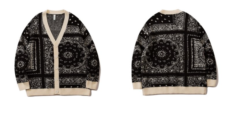 画像3: Unisex Paisley print V-neck cardigan sweater 男女兼用  ユニセックスペイズリー バンダナ柄 プリントVネックカーディガン セーター (3)
