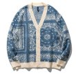 画像2: Unisex Paisley print V-neck cardigan sweater　男女兼用  ユニセックスペイズリー バンダナ柄 プリントVネックカーディガン セーター (2)