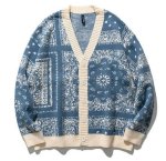 画像2: Unisex Paisley print V-neck cardigan sweater　男女兼用  ユニセックスペイズリー バンダナ柄 プリントVネックカーディガン セーター (2)