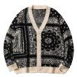 画像1: Unisex Paisley print V-neck cardigan sweater　男女兼用  ユニセックスペイズリー バンダナ柄 プリントVネックカーディガン セーター (1)