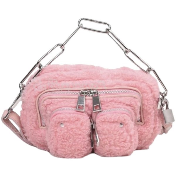 画像1: plush underarm chain small bag　ファーチェーンショルダーストラップトート ショルダーミニバッグ (1)