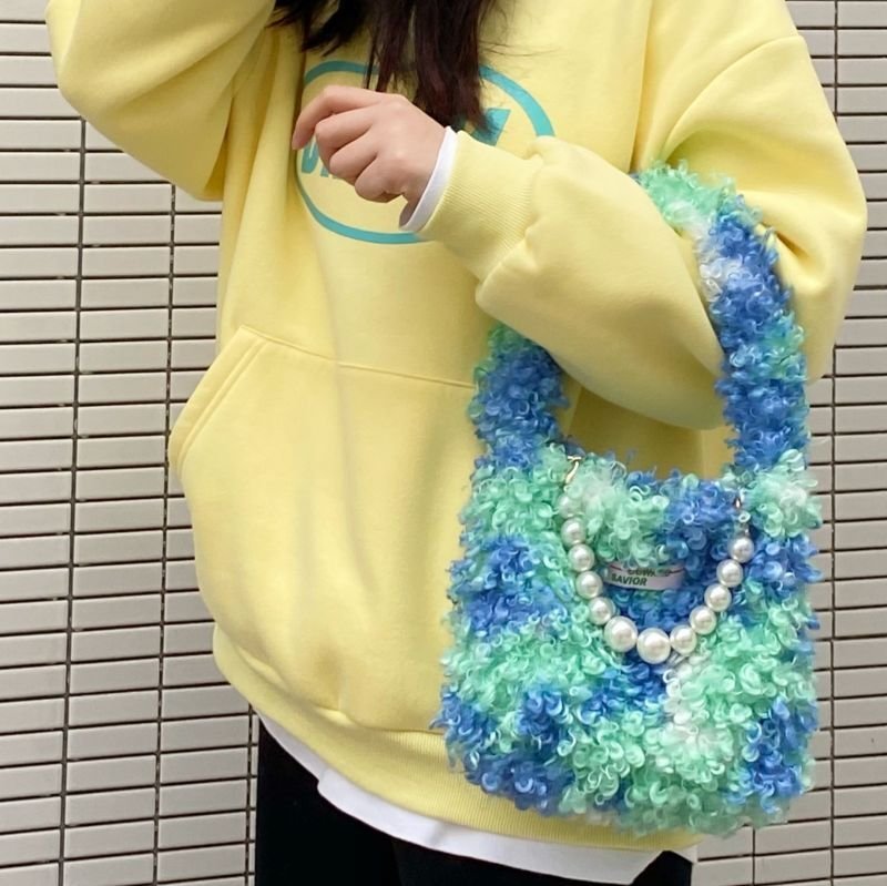 画像3: Pearl handle fur tote bag handbag パールハンドルモコモコファートート バッグ (3)
