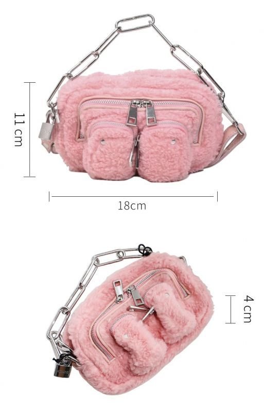 画像9: plush underarm chain small bag ファーチェーンショルダーストラップトート ショルダーミニバッグ (9)
