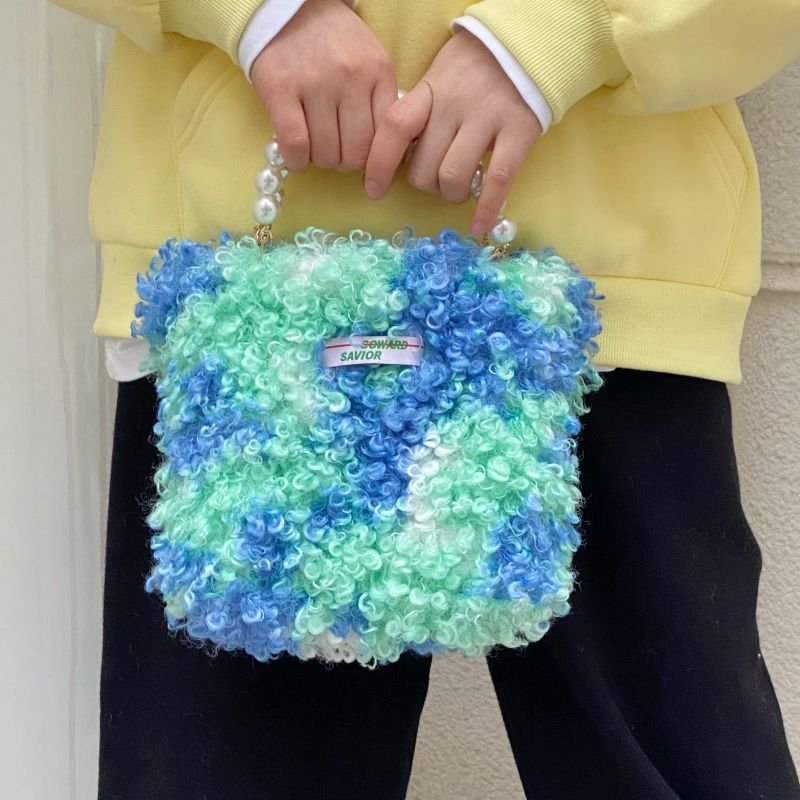 画像2: Pearl handle fur tote bag handbag パールハンドルモコモコファートート バッグ (2)