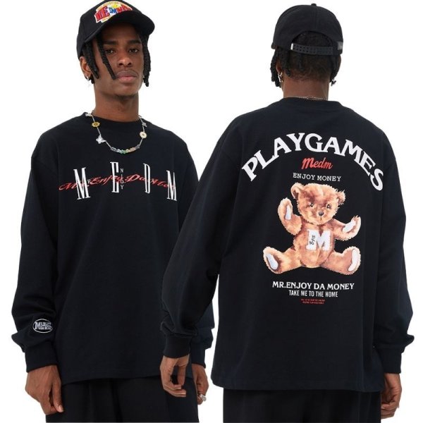 画像1: MEDM PLAY GAMES Bear Logo Long Sleeve テディベア  熊 バックプリント ロングスリーブTシャツ (1)