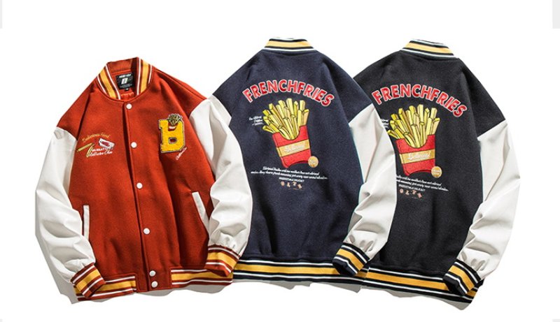 画像8: French fries emblem BASEBALL JACKET baseball uniform jacket blouson ユニセックス 男女兼用 フライドポテトエンブレム スタジアムジャンパー スタジャン MA-1 ボンバー ジャケット ブルゾン (8)
