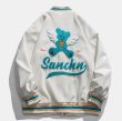 画像2: sanhemme Bear Angel embroidery BASEBALL JACKET baseball uniform jacket blouson ユニセックス 男女兼用 サムヘムベア 熊エンジェルエンブレム スタジアムジャンパー スタジャン MA-1 ボンバー ジャケット ブルゾン (2)