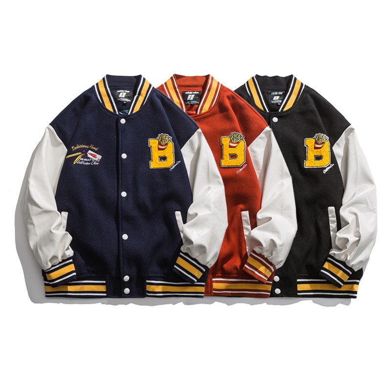 画像10: French fries emblem BASEBALL JACKET baseball uniform jacket blouson ユニセックス 男女兼用 フライドポテトエンブレム スタジアムジャンパー スタジャン MA-1 ボンバー ジャケット ブルゾン (10)