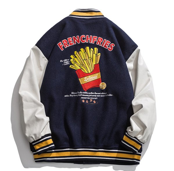 画像1: French fries emblem BASEBALL JACKET baseball uniform jacket blouson ユニセックス 男女兼用 フライドポテトエンブレム スタジアムジャンパー スタジャン MA-1 ボンバー ジャケット ブルゾン (1)