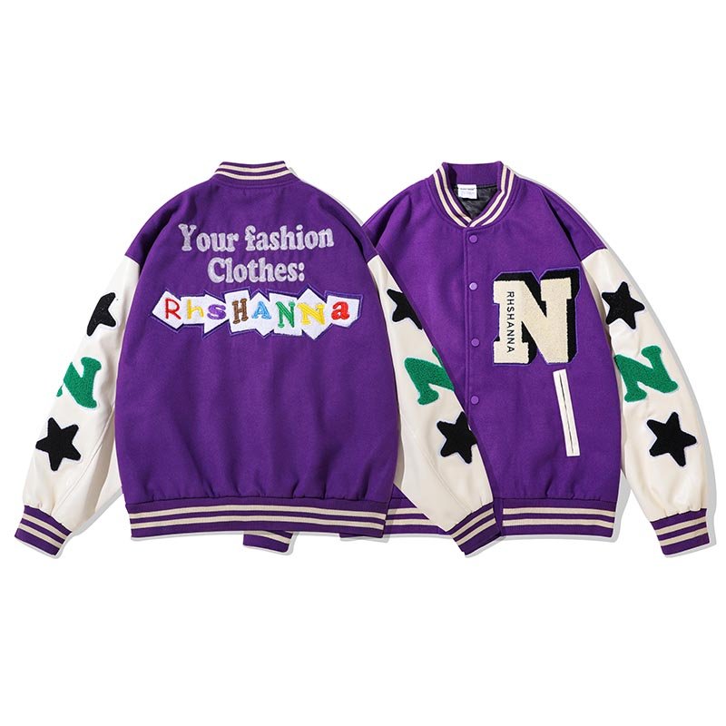スタジャン ブルゾン ジャケット ユニセックス ロゴ Smile & star embroidery stadium jacket baseball uniform