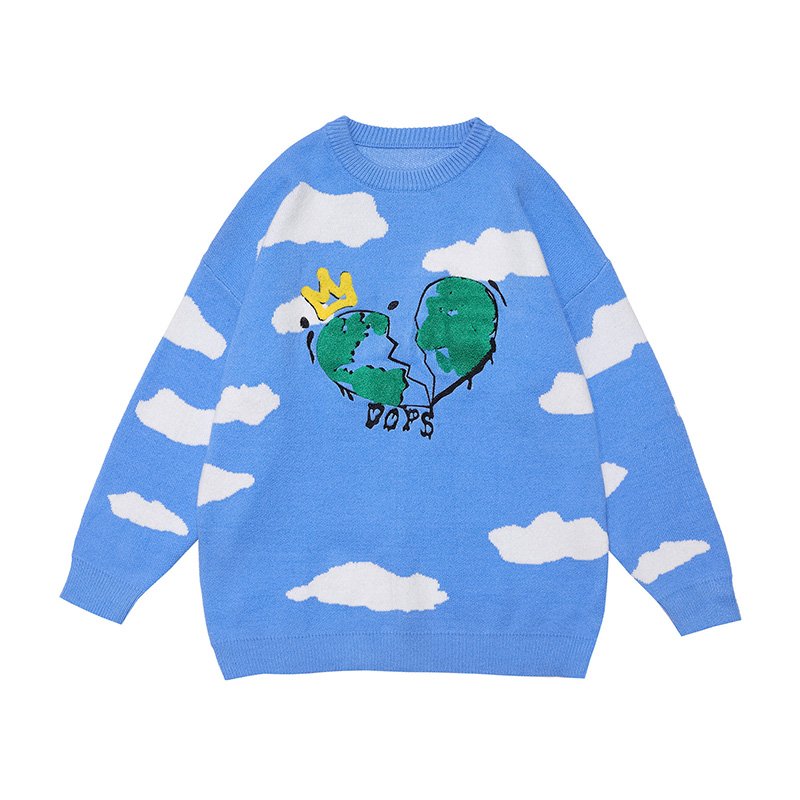 画像2: Unisex Broken heart & crochet sweater Knit  sweater 　男女兼用  ユニセックスブロークンハート＆雲セーター (2)