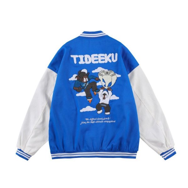 画像2: tideeku character emblem BASEBALL JACKET baseball uniform jacket blouson ユニセックス 男女兼用ヒップホップキャラクターエンブレム スタジアムジャンパー スタジャン MA-1 ボンバー ジャケット ブルゾン (2)