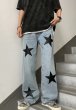 画像4: Unisex men's Star denim pants Jeans pants  ユニセックス男女兼用 ダメージライトニングスター 星 デニム パンツ ジーンズ (4)