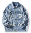 画像1: alphabet letter paint denim G Jean jacket Denim Jacket 　ユニセッ クス男女兼用アルファベットレターペイント デニム Gジャン ジャケット (1)