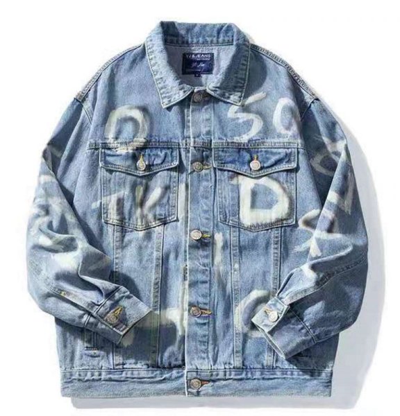 画像1: alphabet letter paint denim G Jean jacket Denim Jacket 　ユニセッ クス男女兼用アルファベットレターペイント デニム Gジャン ジャケット (1)