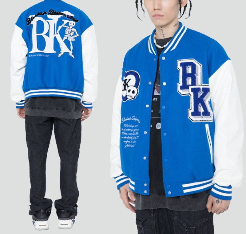 画像7: BlaAir Skull emblem BASEBALL JACKET baseball uniform jacket blouson ユニセックス 男女兼用ブレアスカルエンブレムヒップホップ スタジアムジャンパー スタジャン MA-1 ボンバー ジャケット ブルゾン (7)