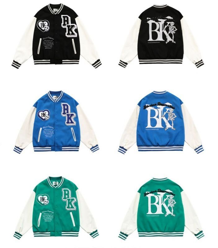画像2: BlaAir Skull emblem BASEBALL JACKET baseball uniform jacket blouson ユニセックス 男女兼用ブレアスカルエンブレムヒップホップ スタジアムジャンパー スタジャン MA-1 ボンバー ジャケット ブルゾン (2)