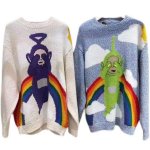 画像5: Unisex Teletubbies Embroidered Rainbow Sweater Knit　男女兼用  ユニセックス マスコット編み込みセーター   (5)
