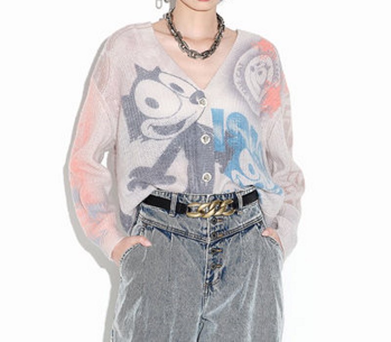 画像4: Felix cat V-neck cardigan Sweater　フェリックス 猫Vネックカーディガン セーター (4)