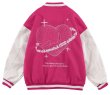 画像2: Big A & Heart Emblem emblem BASEBALL JACKET baseball uniform jacket blouson  ユニセックス 男女兼用  ビッグA＆ハートエンブレム ヒップホップ スタジアムジャンパー スタジャン MA-1 ボンバー ジャケット ブルゾン (2)