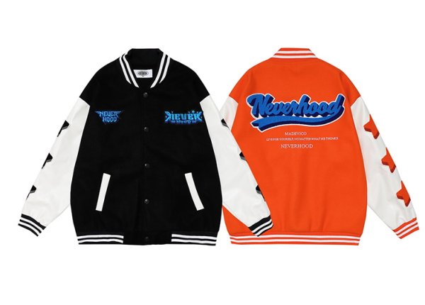 画像1:  Five-pointed Star emblem BASEBALL JACKET baseball uniform jacket blouson  ユニセックス 男女兼用 スター星ポイント エンブレム ヒップホップ スタジアムジャンパー スタジャン MA-1 ボンバー ジャケット ブルゾン (1)