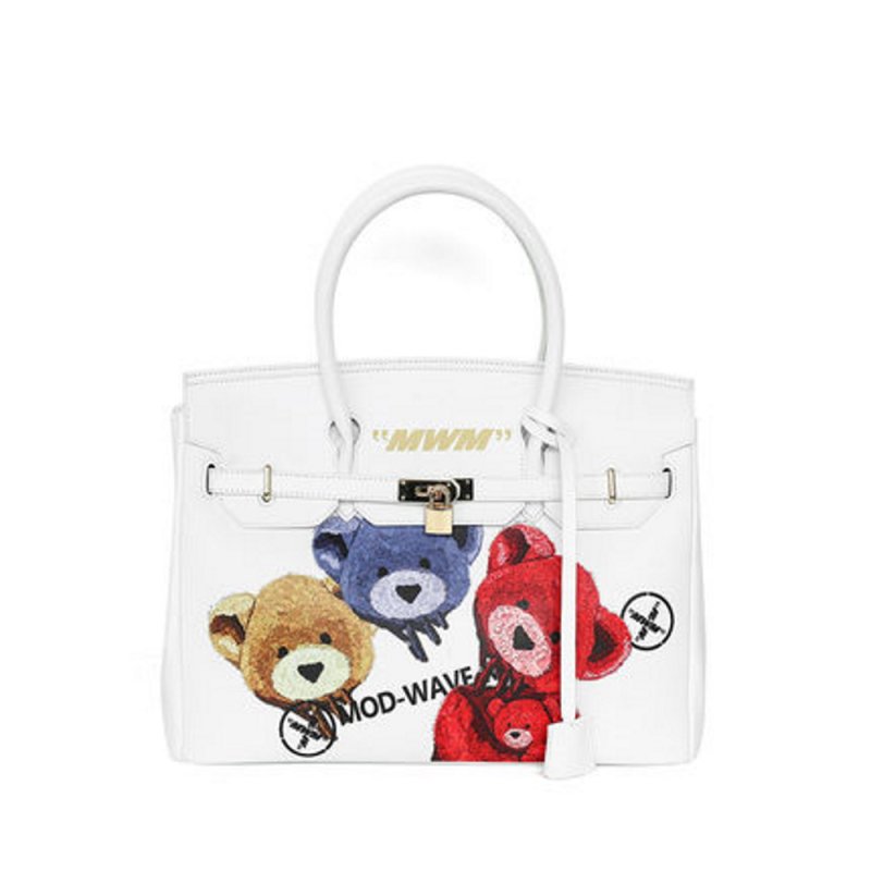 画像2: Bear Print Shoulder Messenger Bag Tote Shoulder Bag レザーベア熊プリントトート  ショルダー メッセンジャーバッグ   (2)