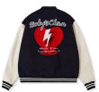 画像2: RickyisClown JOKE RiC Clown Love Lightning emblem BASEBALL JACKET baseball uniform jacket blouson  ユニセックス 男女兼用 RickyisClownレザーステッチハート エンブレム ヒップホップ スタジアムジャンパー スタジャン MA-1 ボンバー ジャケット ブルゾン (2)