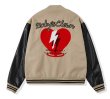 画像3: RickyisClown JOKE RiC Clown Love Lightning emblem BASEBALL JACKET baseball uniform jacket blouson  ユニセックス 男女兼用 RickyisClownレザーステッチハート エンブレム ヒップホップ スタジアムジャンパー スタジャン MA-1 ボンバー ジャケット ブルゾン (3)