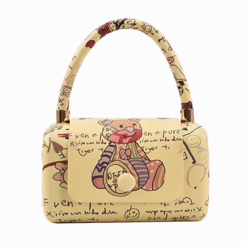 画像4: Bear Print small Messenger Bag Tote Shoulder Bag レザーベア熊プリントトート  スモールショルダー メッセンジャーバッグ   (4)