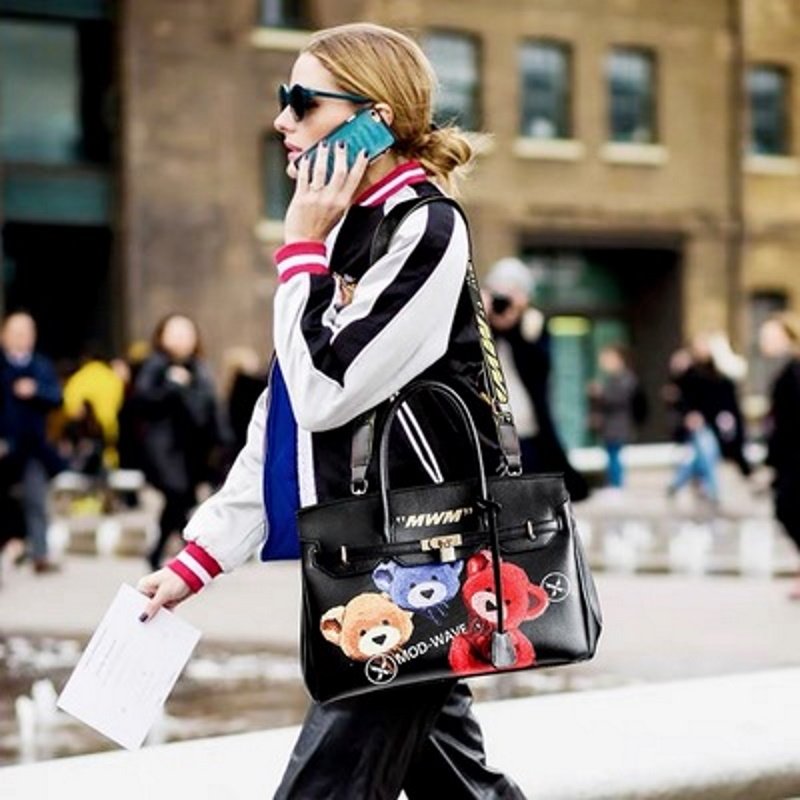 画像7: Bear Print Shoulder Messenger Bag Tote Shoulder Bag レザーベア熊プリントトート  ショルダー メッセンジャーバッグ   (7)