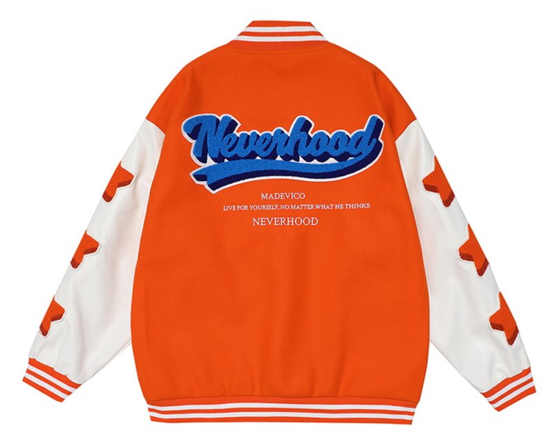 画像3:  Five-pointed Star emblem BASEBALL JACKET baseball uniform jacket blouson  ユニセックス 男女兼用 スター星ポイント エンブレム ヒップホップ スタジアムジャンパー スタジャン MA-1 ボンバー ジャケット ブルゾン (3)