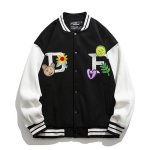 画像2: Bear & Daisy & Smile emblem BASEBALL JACKET baseball uniform jacket blouson  ユニセックス 男女兼用  小熊＆デイジー＆スマイルエンブレム ヒップホップ スタジアムジャンパー スタジャン MA-1 ボンバー ジャケット ブルゾン (2)