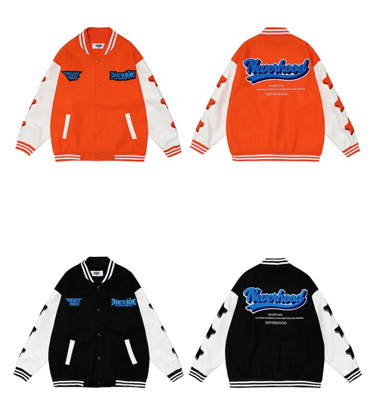 画像7:  Five-pointed Star emblem BASEBALL JACKET baseball uniform jacket blouson  ユニセックス 男女兼用 スター星ポイント エンブレム ヒップホップ スタジアムジャンパー スタジャン MA-1 ボンバー ジャケット ブルゾン (7)