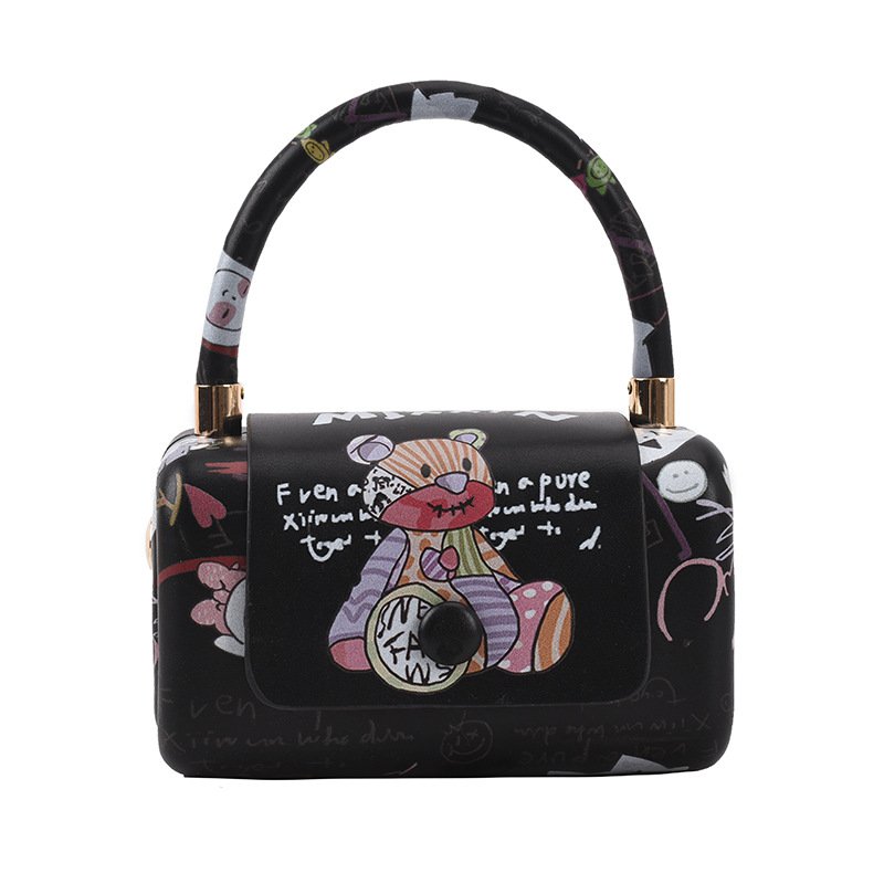 画像2: Bear Print small Messenger Bag Tote Shoulder Bag レザーベア熊プリントトート  スモールショルダー メッセンジャーバッグ   (2)