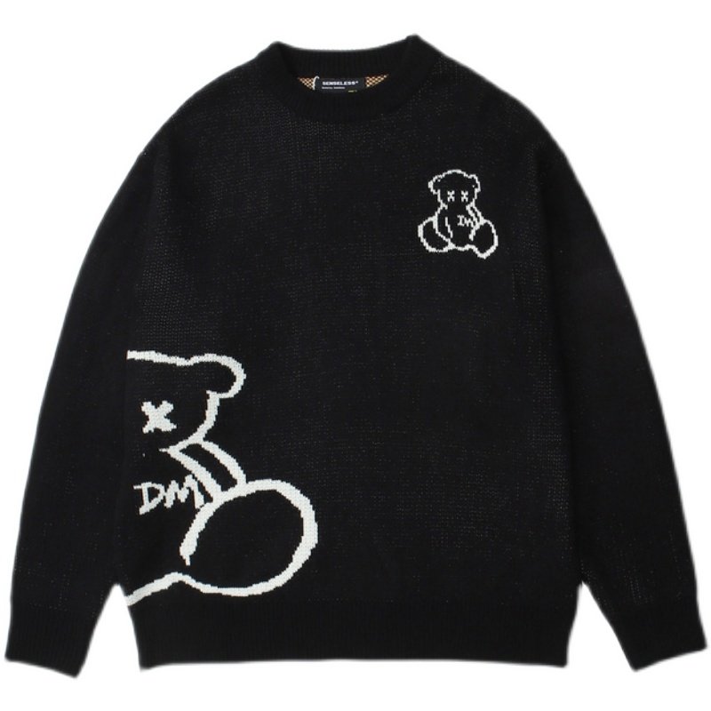 画像2: Unisex SENSELESS bear jacquard round neck sweater Knit 男女兼用  ユニセックスSENSELESS ベア 熊 編み込みセーター ニット  (2)